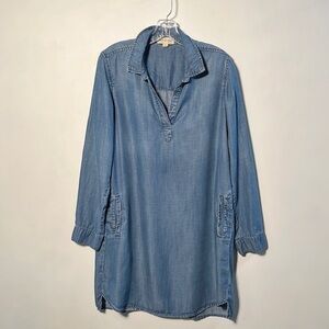 CLOTH & STONE Beach Casual Office Denim Chambray Tab SLV V-Neck Hi-Low Dress M